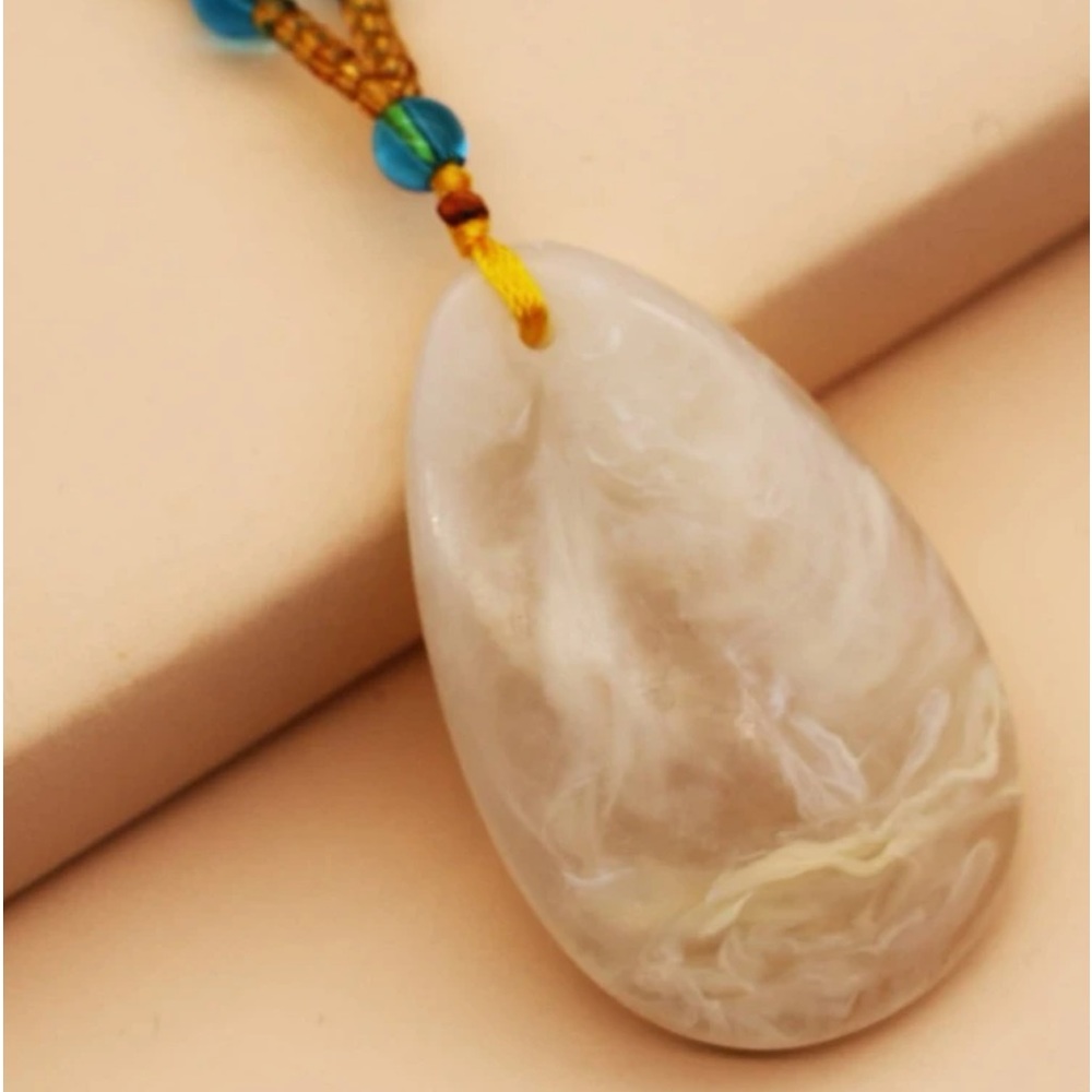 Vintage Natural Honey Yellow Jadeite Jade Gemstone Water Drop Beaded Necklace - Picture 9 of 12